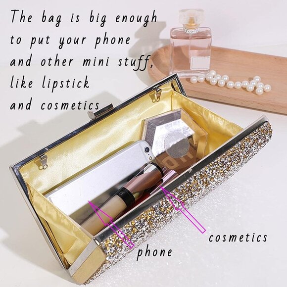 ⚡ Women\'s Glitter Double Sided Diamond Evening Clutch Crossbody Gold Bag